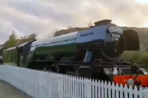 Watch: The moment the Flying Scotsman collided with rail carriages