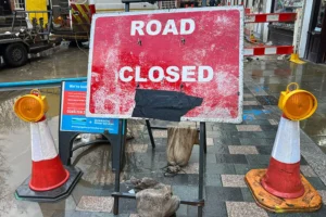 York city centre square hit by burst water main – basement flooded