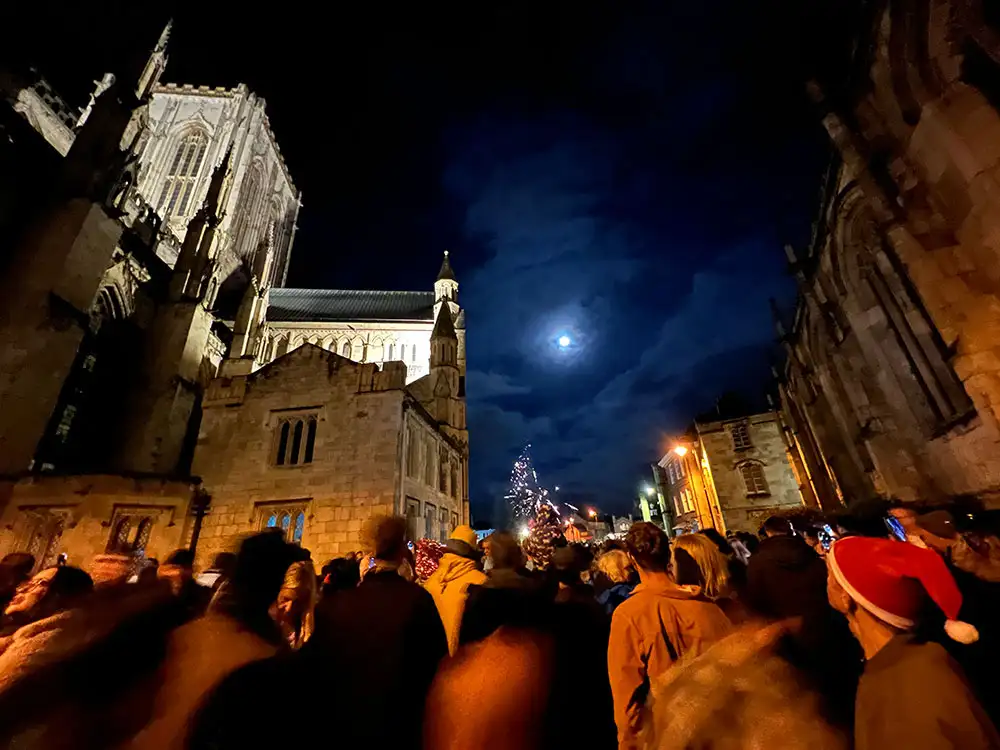 Watch: Huge crowd gathers at York Minster as bells and fireworks herald the New Year