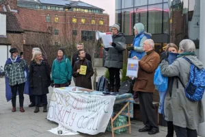 Climate activists protest against York business – and are targeted by egg-throwing youths
