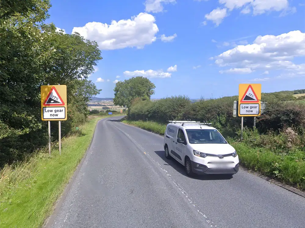 Lorry swerves into ditch on North Yorkshire hill