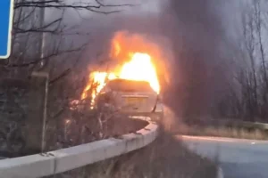 Traffic stopped as vehicle bursts into flames near motorway in North Yorkshire
