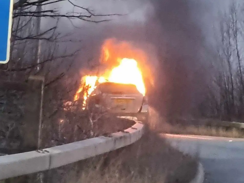 Traffic stopped as vehicle bursts into flames near motorway in North Yorkshire