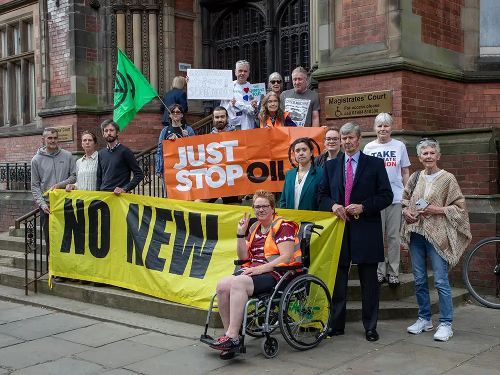 Activists gather outside York court as trial begins over Rishi Sunak protest