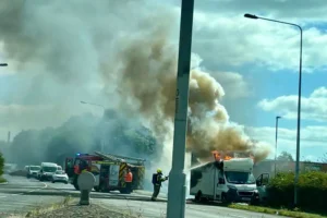 Van fire sends huge plume of smoke over York shopping park