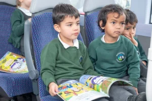 York children jump aboard the book bus to read a brand new story