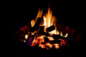 Campfire left burning near village woodland