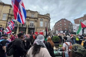 Video and pix: Large police presence for two demos in York