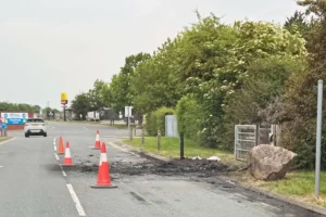 Lane closed on A64 near York after lorry fire scorches road