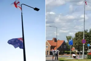 Global flags are put up in York – then England flag man takes them down