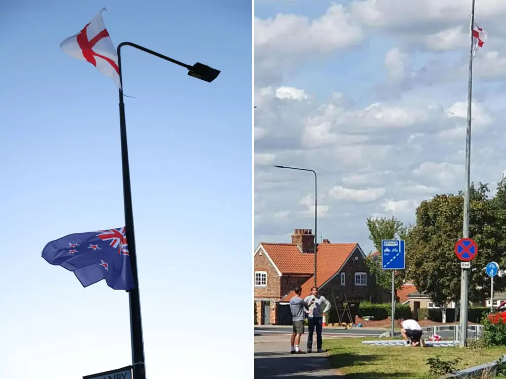Global flags are put up in York – then England flag man takes them down