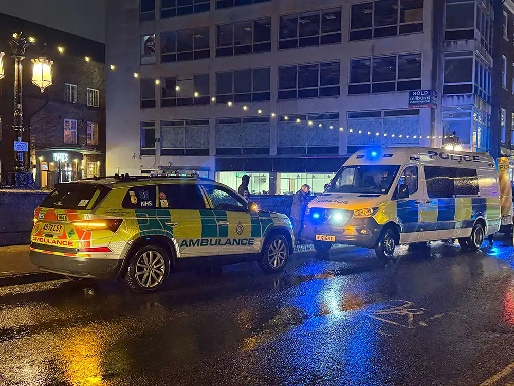 Police, fire and ambulance crews at incident on York bridge