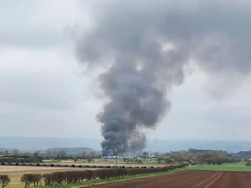 ‘Keep your windows closed’ – Multiple fire crews battling blaze near A64