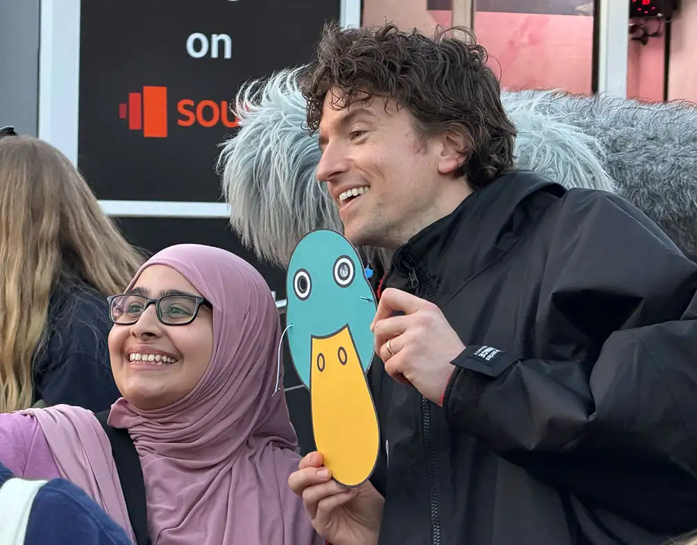 Watch: Greg James meets Long Boi as he arrives in York on epic cycle ride