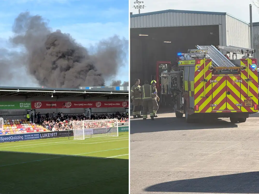 Watch: Fire sends thick plumes of smoke over packed York Stadium