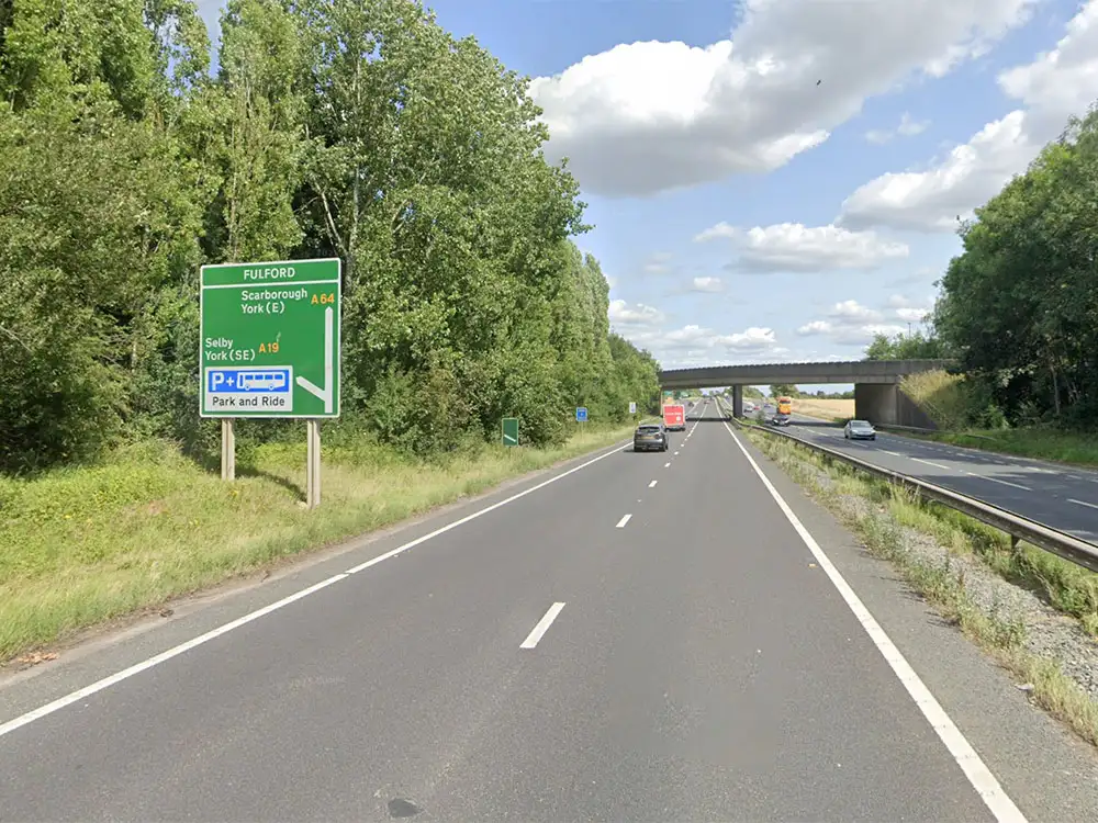 Crash on the A64 in York – Car ends up on its side