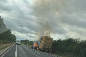 A19 Easingwold Bypass closed after a trailer caught fire