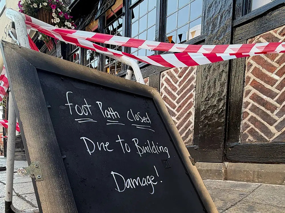 Safety experts called in after piece of timber falls from ancient York pub