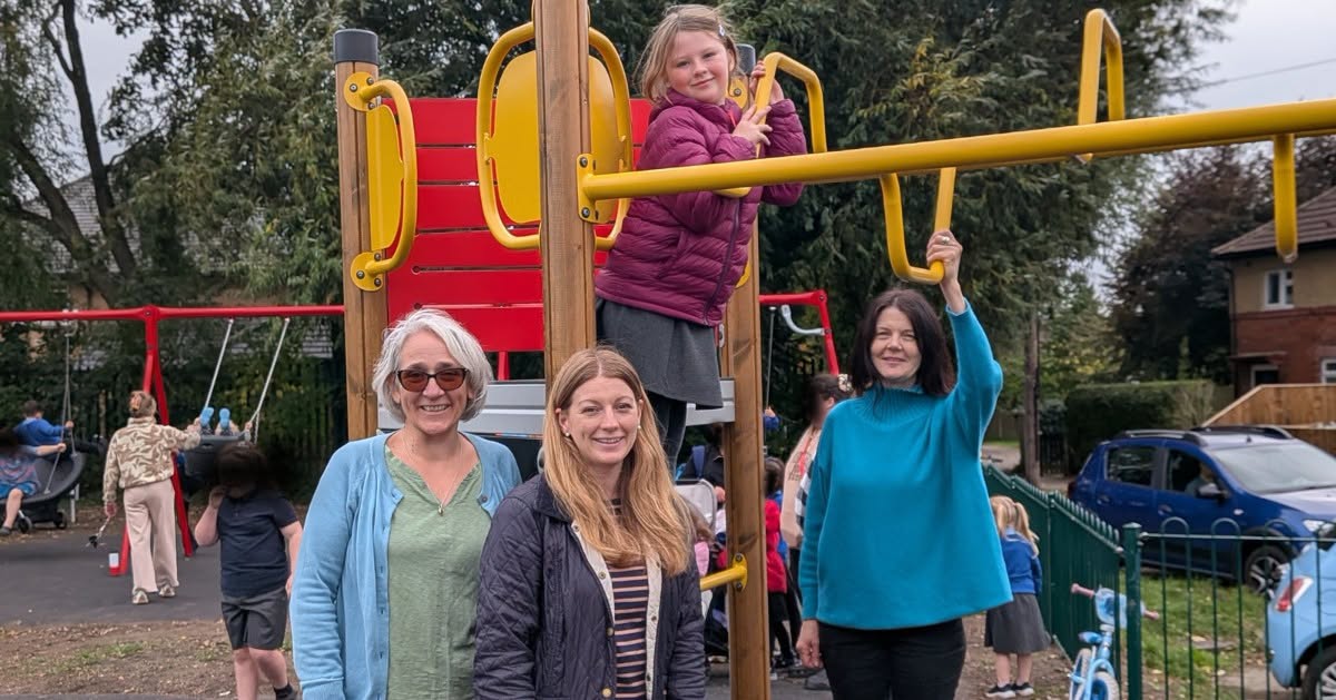 School children help shape a new play area in York