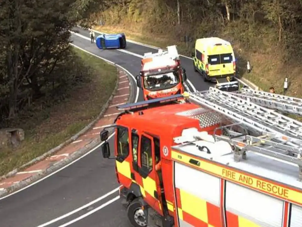 One person trapped after car crashes onto its side in North Yorkshire