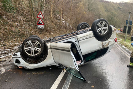 Updated: Road reopens after multi-vehicle crash leaves car on its roof